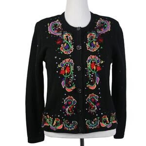 Vtg Y2K Jack B Quick Embroidered Cardigan Size Large Kitsch Grandmacore Novelty